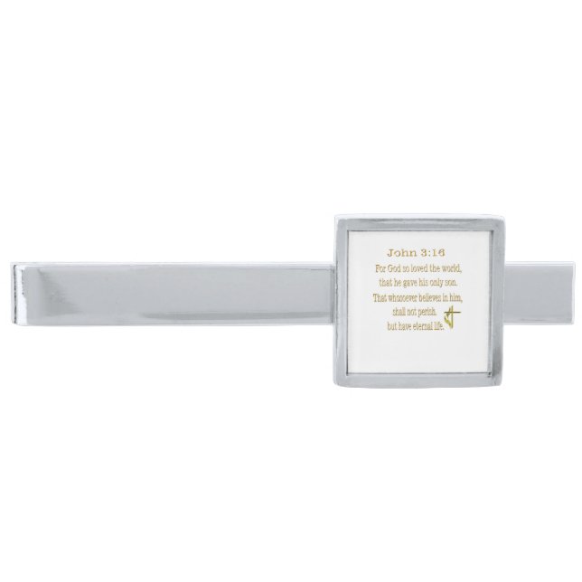 John 3:16  items silver finish tie clip (Front)