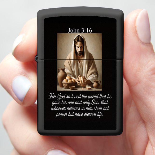 John 3:16 Jesus Breaking Bread Communion Basket Zippo Lighter (In Hand)