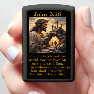 John 3:16 Jesus Crown of Thorns Empty Tomb Calvary Zippo Lighter