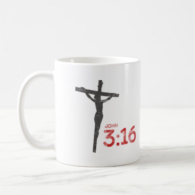 John 3:16 Jesus Crucifix Bible Verse Coffee Mug (Left)