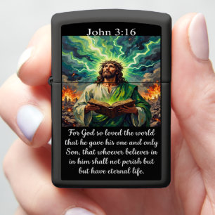 John 3:16 Jesus Holy Bible Apocalypse Lightning Zippo Lighter