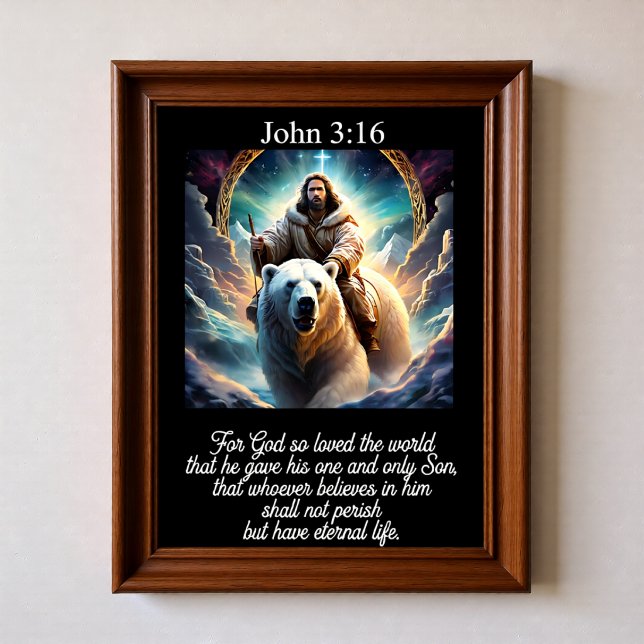 John 3:16 Jesus Riding Polar Bear Arctic Mountain Poster (Creator Uploaded)