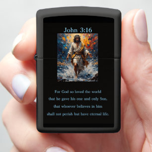 John 3:16 Jesus Walking On Water Stormy Sea Zippo Lighter