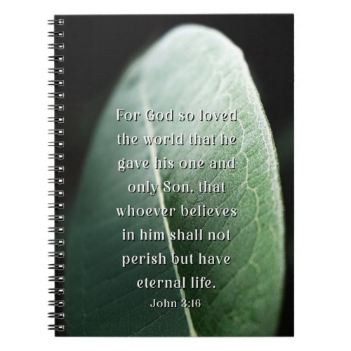 John 316 Leaf Nature Photography Art Bible Verse Notebook