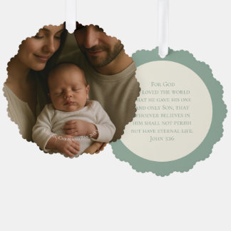 John 3:16 Modern Elegant Sage Christmas Photo Ornament Card