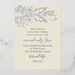 John 3:16 Modern Pine Photo Christian Christmas Foil Holiday Card