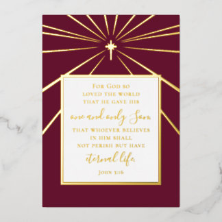 John 3:16 Personalized Burgundy Faith Christmas Foil Invitation