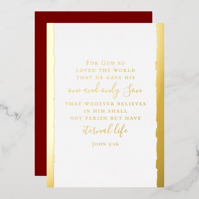 John 3:16 Personalized Elegant Christmas Gold Foil Holiday Card (Front/Back)