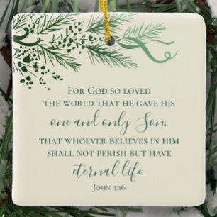 John 3:16 Personalized Sage Pine Christmas Gift Ceramic Ornament