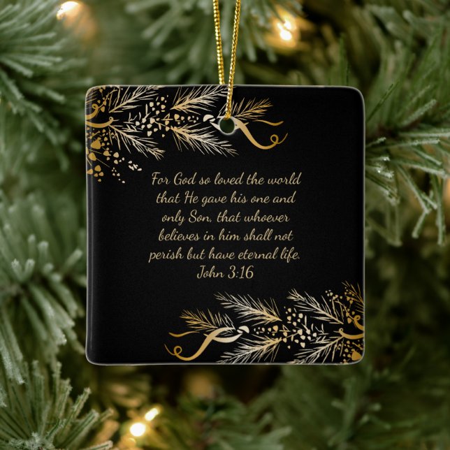 John 3:16 Personalized Scripture Christmas Gift  Ceramic Ornament (Tree)