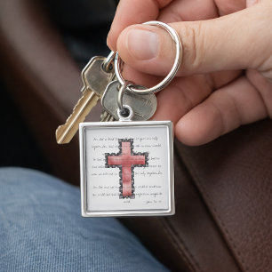 John 3:16 Pink watercolor Cross Keychain