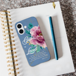 John 3:16 Pink Watercolor Floral Christian iPhone 16 Case