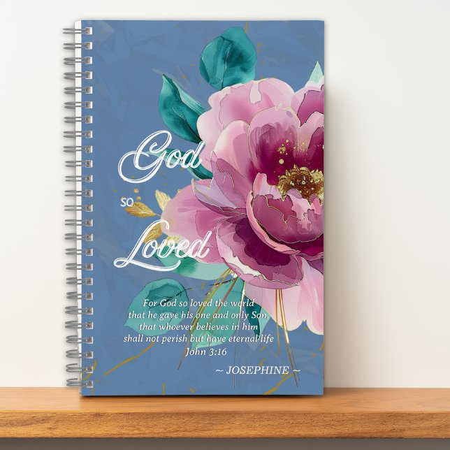 John 3:16 Pink Watercolor Floral Christian Notebook (Creator Uploaded)