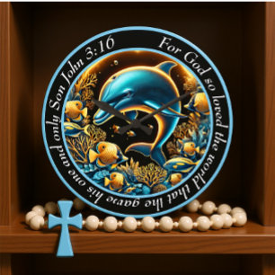 John 3:16 Playful Depths Dolphin Son of God Large Clock