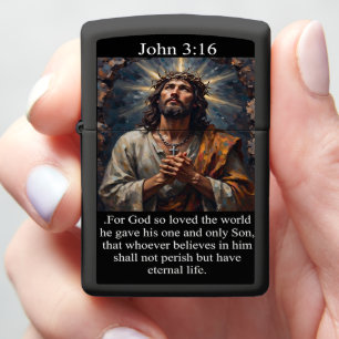 John 3:16 Praying Jesus Crown of Thorns Cross  Zippo Lighter