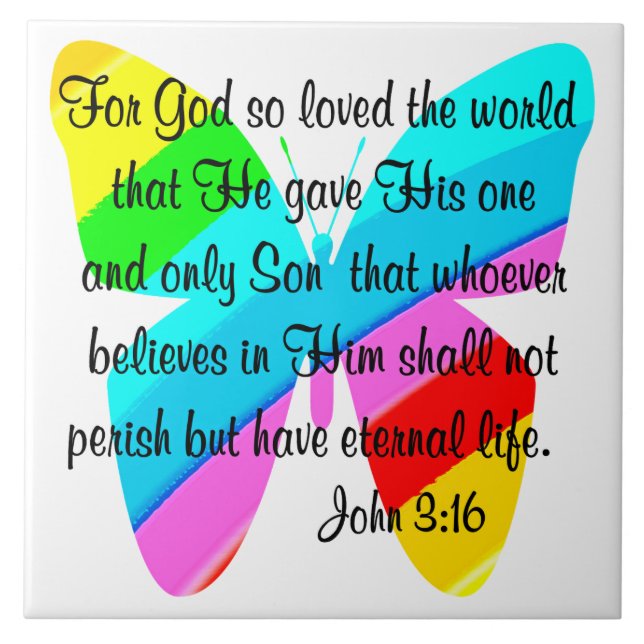 JOHN 3:16 RAINBOW BUTTERFLY TILE (Front)