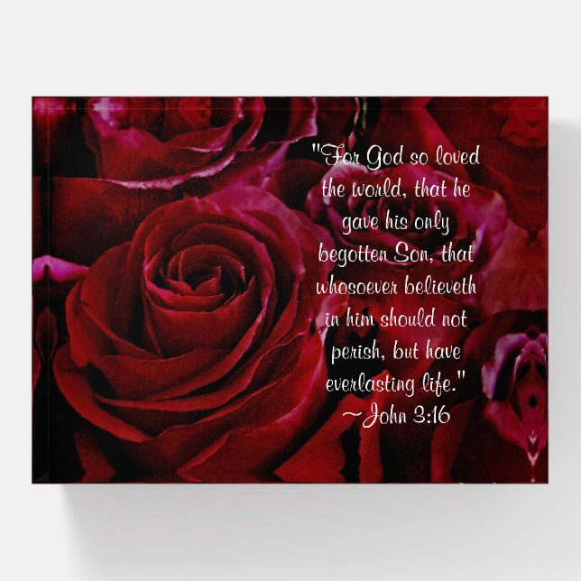 John 3:16 red roses card paperweight (Front)