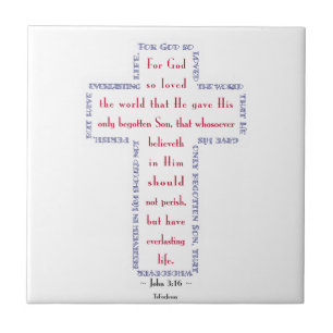 John 3:16 Red, White and Blue Cross Ceramic Tile