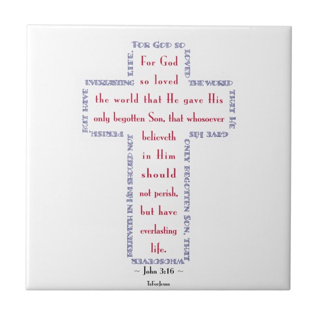 John 3:16 Red, White and Blue Cross Ceramic Tile (Front)