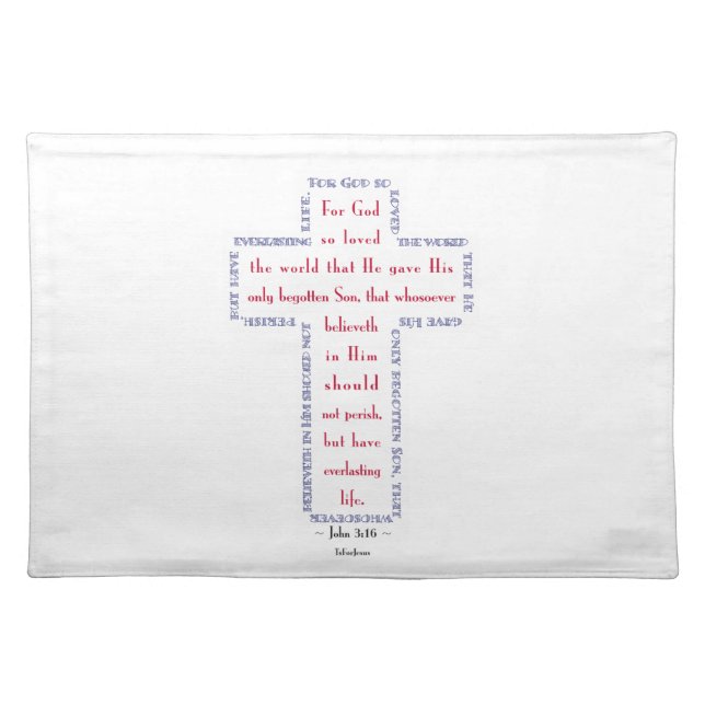 John 3:16 Red, White and Blue Cross Cloth Placemat (Front)