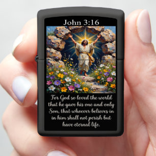 John 3:16 Risen Jesus Empty Tomb Wildflowers  Zippo Lighter