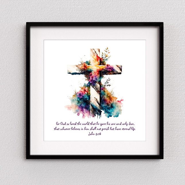 John 3:16 Scripture Cross Christian Bible Verse Poster (Creator Uploaded)