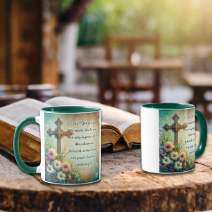 John 3:16 Scripture Cross Floral Christian Mug