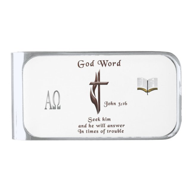 John 3:16 silver finish money clip (Front)
