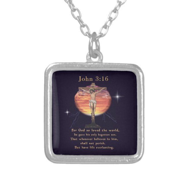 John 3:16 silver plated necklace (Front)