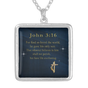 John 3:16 silver plated necklace