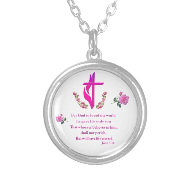 John 3:16 silver plated necklace (Front)