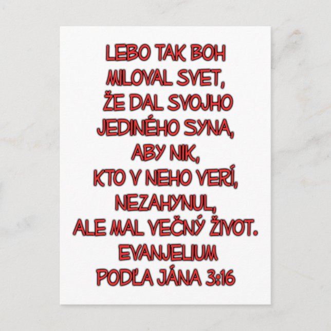 John 3:16 Slovak Postcard (Front)