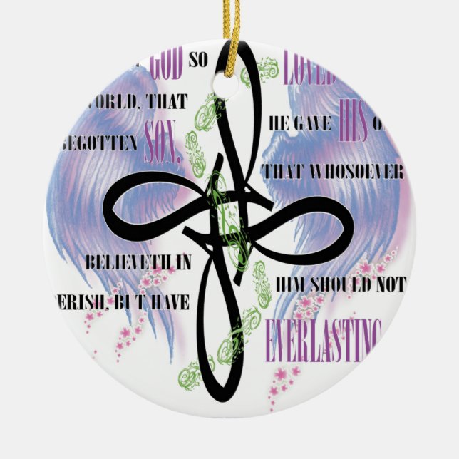 John 3:16 tattoo design ceramic ornament (Front)