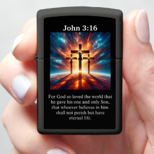 John 3:16 Three Crosses Cosmic Nebula Crucifixion Zippo Lighter