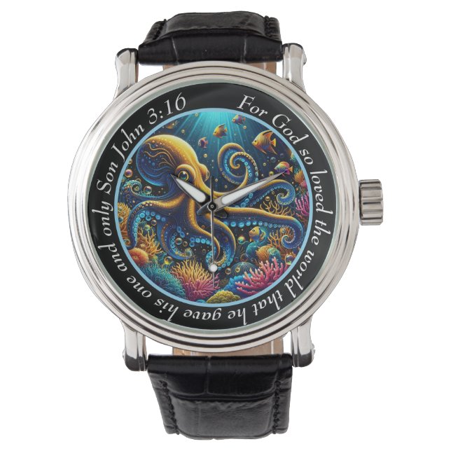 John 3:16 Vibrant Octopus Timepiece Ocean Faith Watch (Front)