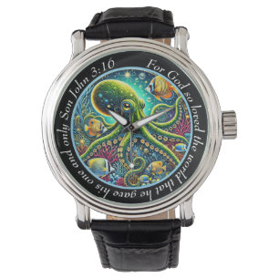 John 3:16 Vibrant Octopus Timepiece Sea Faith Watch
