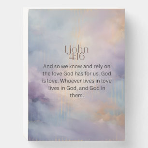 John 4:16 Bible Verse on Watercolor Design Wooden Box Sign