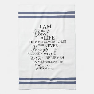 John 635 Bread of Life soft blue Inspirational Kitchen Towel