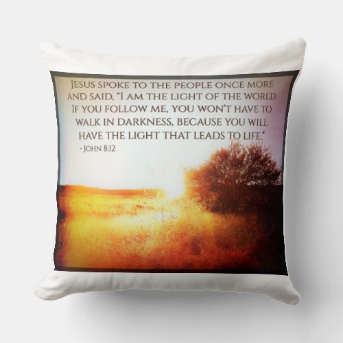 John 812 Bible Verse With Sunset Throw Pillow