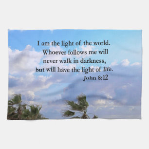 JOHN 8:12 PALM TREE AND OCEAN PHOTO DESIGN TOWEL