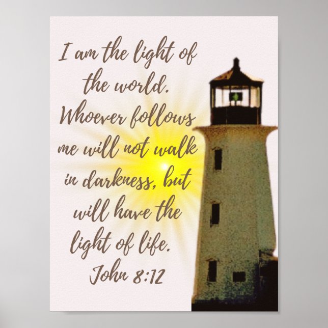 John 8:12 with Lighthouse  Poster (Front)