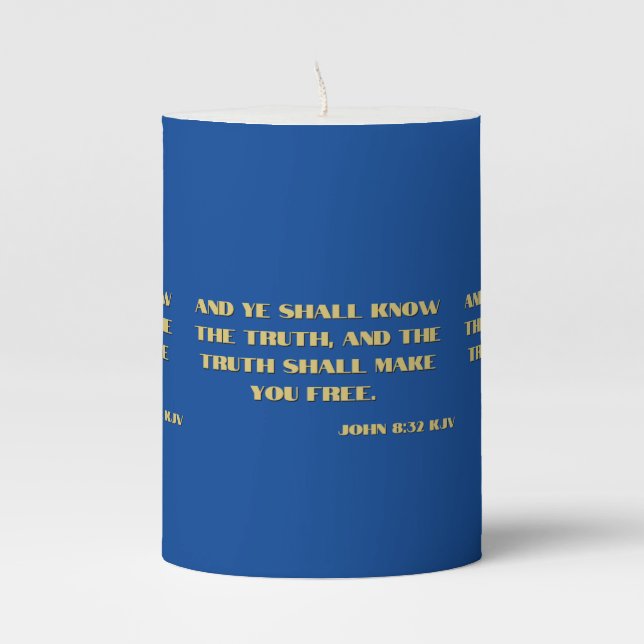 John 8:32 Bible Scripture Verse 2 Pillar Candle (Front)