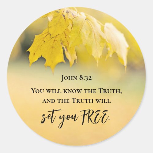 John 832 The Truth will set you FREE Bible Verse Classic Round Sticker