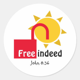 John 8:36 FREE INDEED Customizable Christian RED Classic Round Sticker