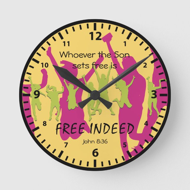 John 8:36 | If the Son sets you | FREE INDEED Chic Round Clock (Front)