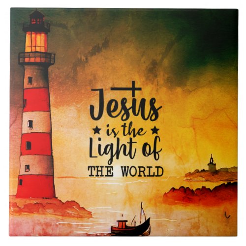 John 8 Jesus is the Light of the World Lighthouse Ceramic Tile