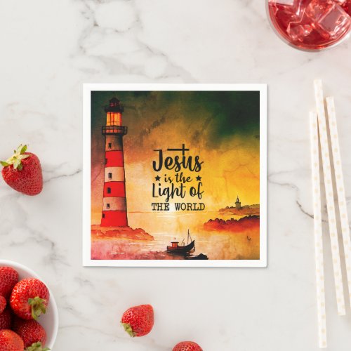John 8 Jesus is the Light of the World Lighthouse Napkins