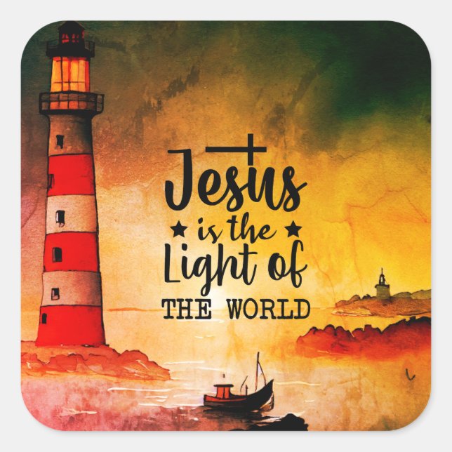 John 8 Jesus is the Light of the World Lighthouse  Square Sticker (Front)
