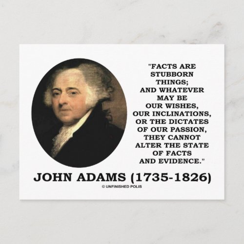 John Adams Facts Are Stubborn Things Evidence Postcard