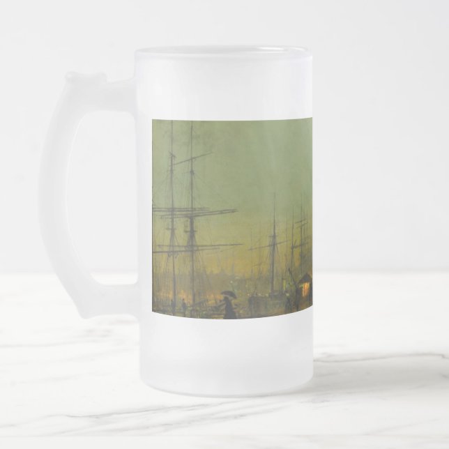 John Atkinson Grimshaw Glasgow Docks Frosted Glass Beer Mug (Left)